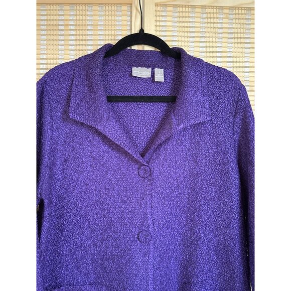 Travelers collection by Chicos popcorn blazer purple Chico size 1 fabric buttons - Picture 3 of 9